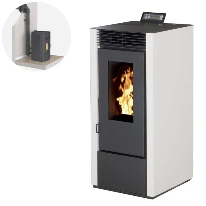 Pack Pelletkachel MARINA 14KW Luchtdicht + Ventilatiekit – Wit